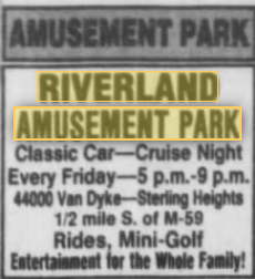 Riverland Amusement Park (Utica Amusement Park) - June 1994 Car Show Ad